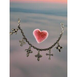 Brighton FAITHFUL CROSS Charm Bracelet Silver-tone Vintage.